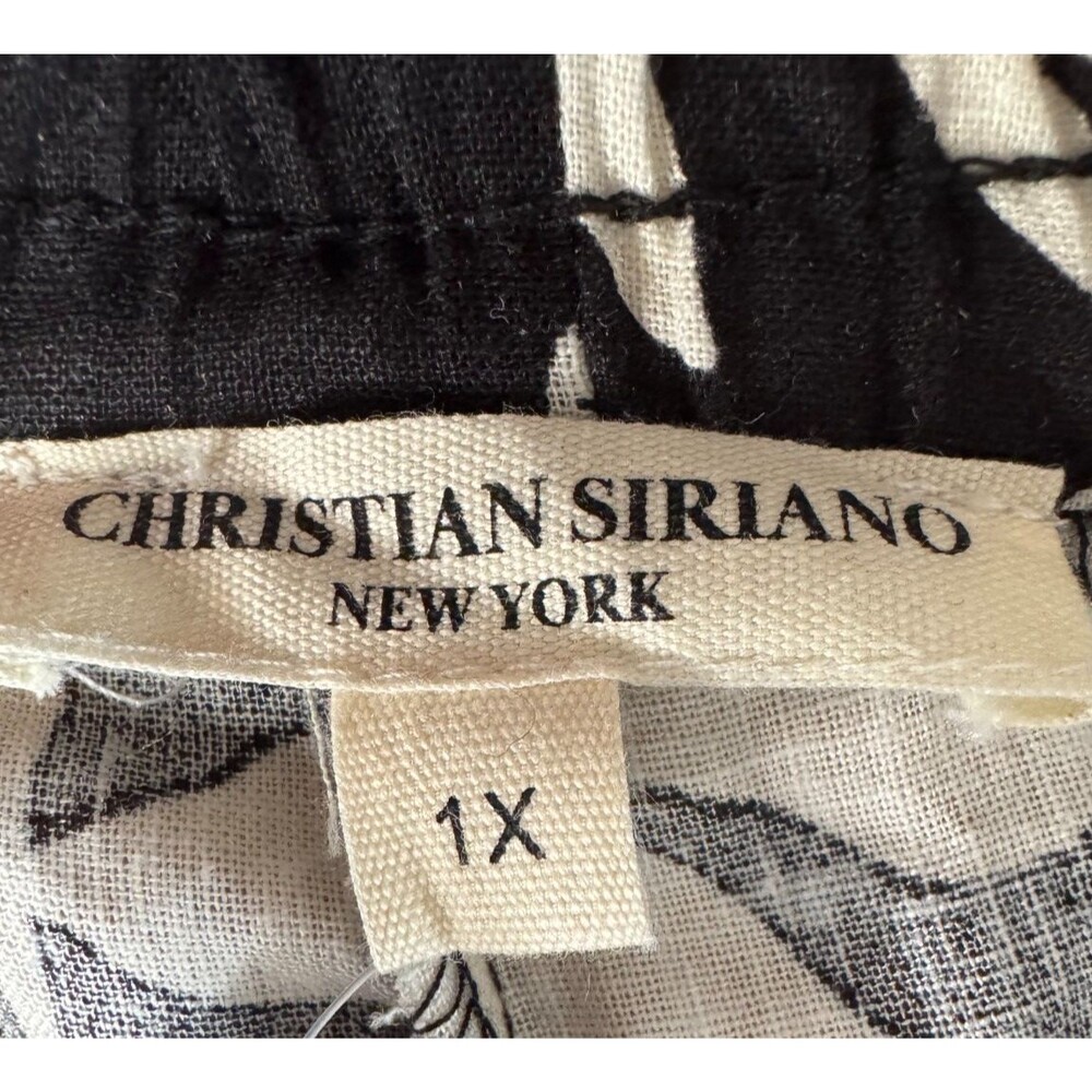 Christian Siriano New York 1X Black White Tropical Wide Leg Linen Pants Resort - Picture 3 of 16